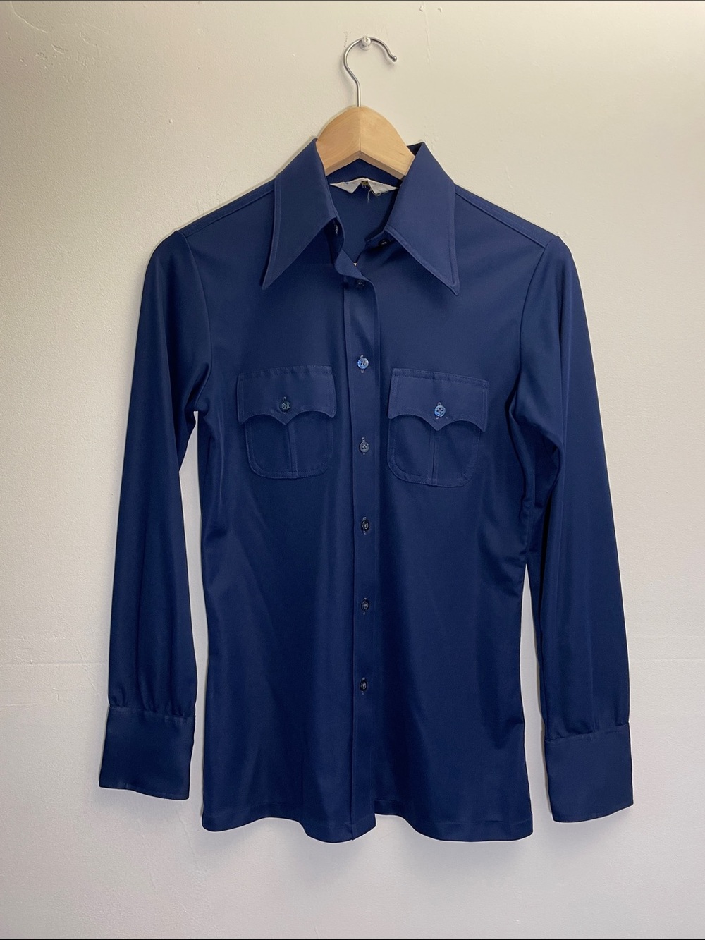 Vintage 1970s Polyester Knit Disco Button Down Shirt